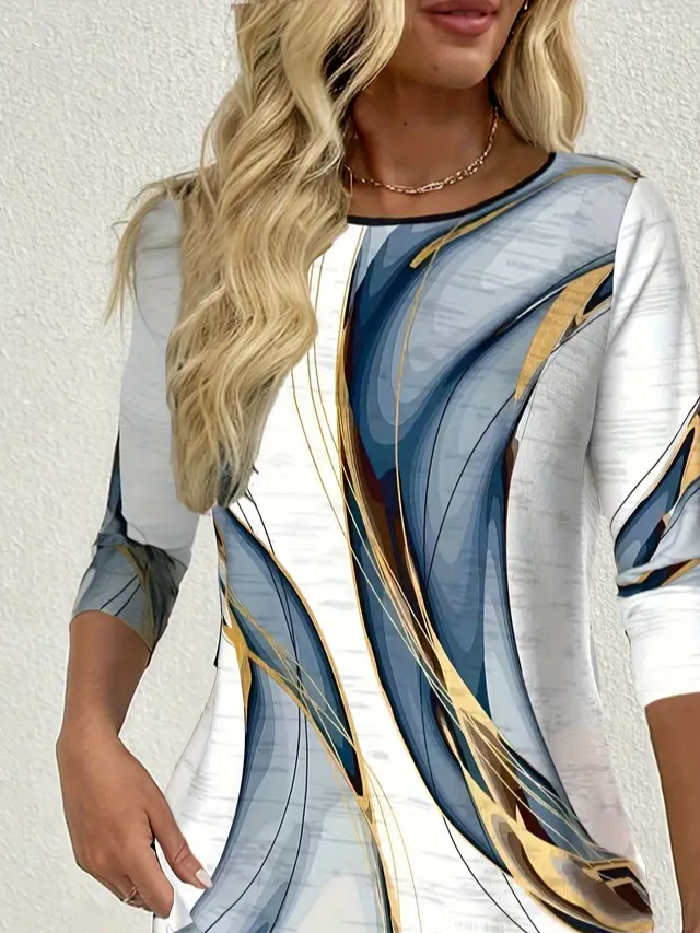 Women's Long Sleeve T-shirt Spring/Fall White Abstract Printing Jersey Crew Neck Daily Going Out Casual Top