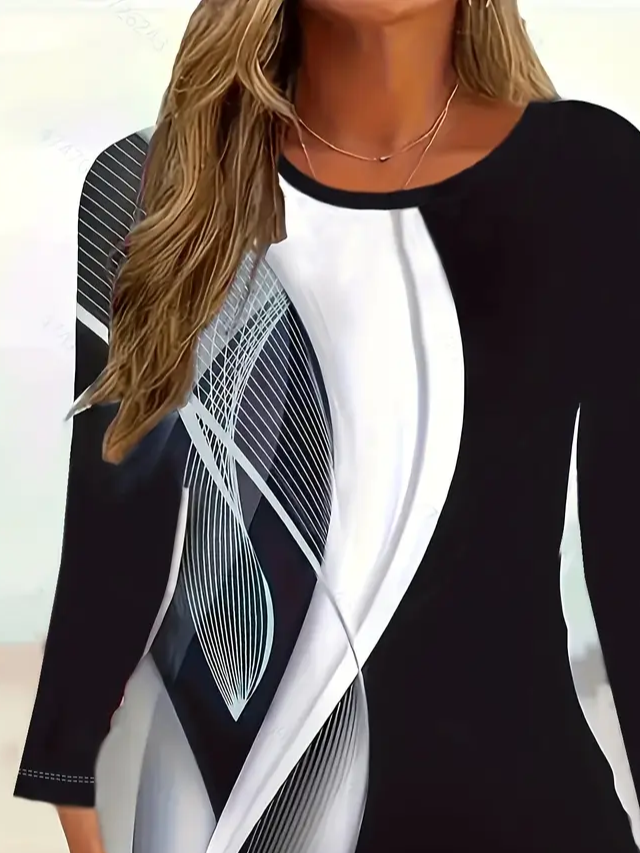 Women's Long Sleeve T-shirt Spring/Fall Black Abstract Printing Jersey Crew Neck Daily Going Out Casual Top