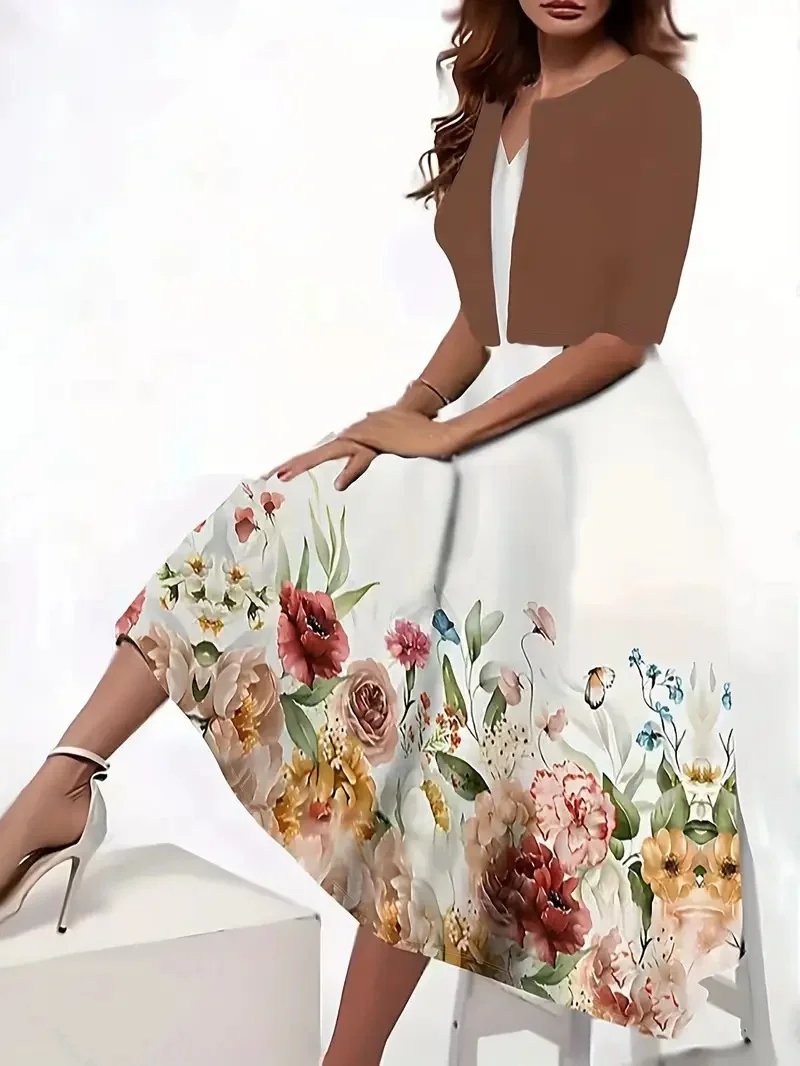 Women's Printing Floral Daily Going Out Two-Piece Set Light Blue Casual Summer Coat With Skirt Matching Set