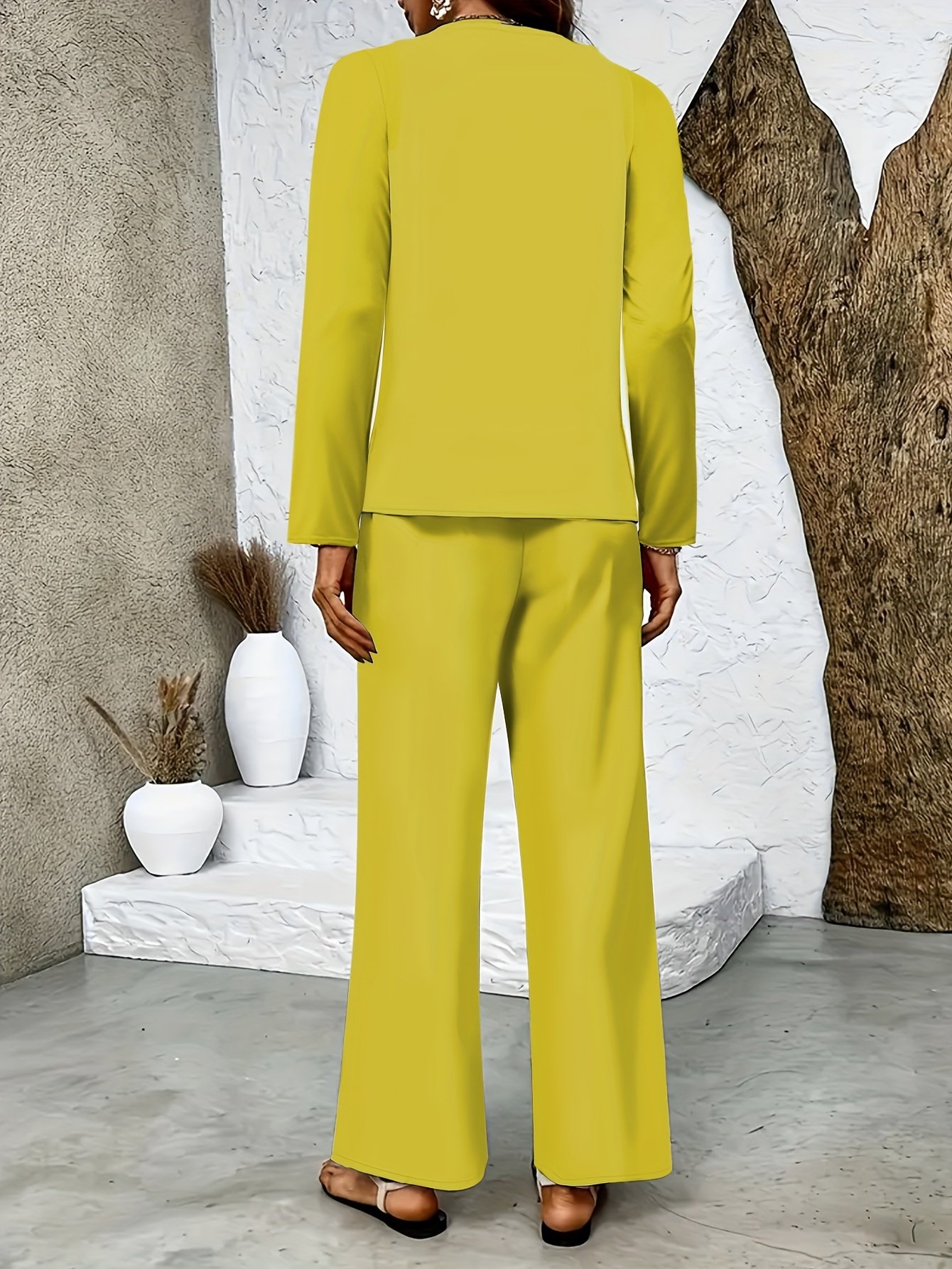 Square Neck Street Plain Loose Two-Piece Set