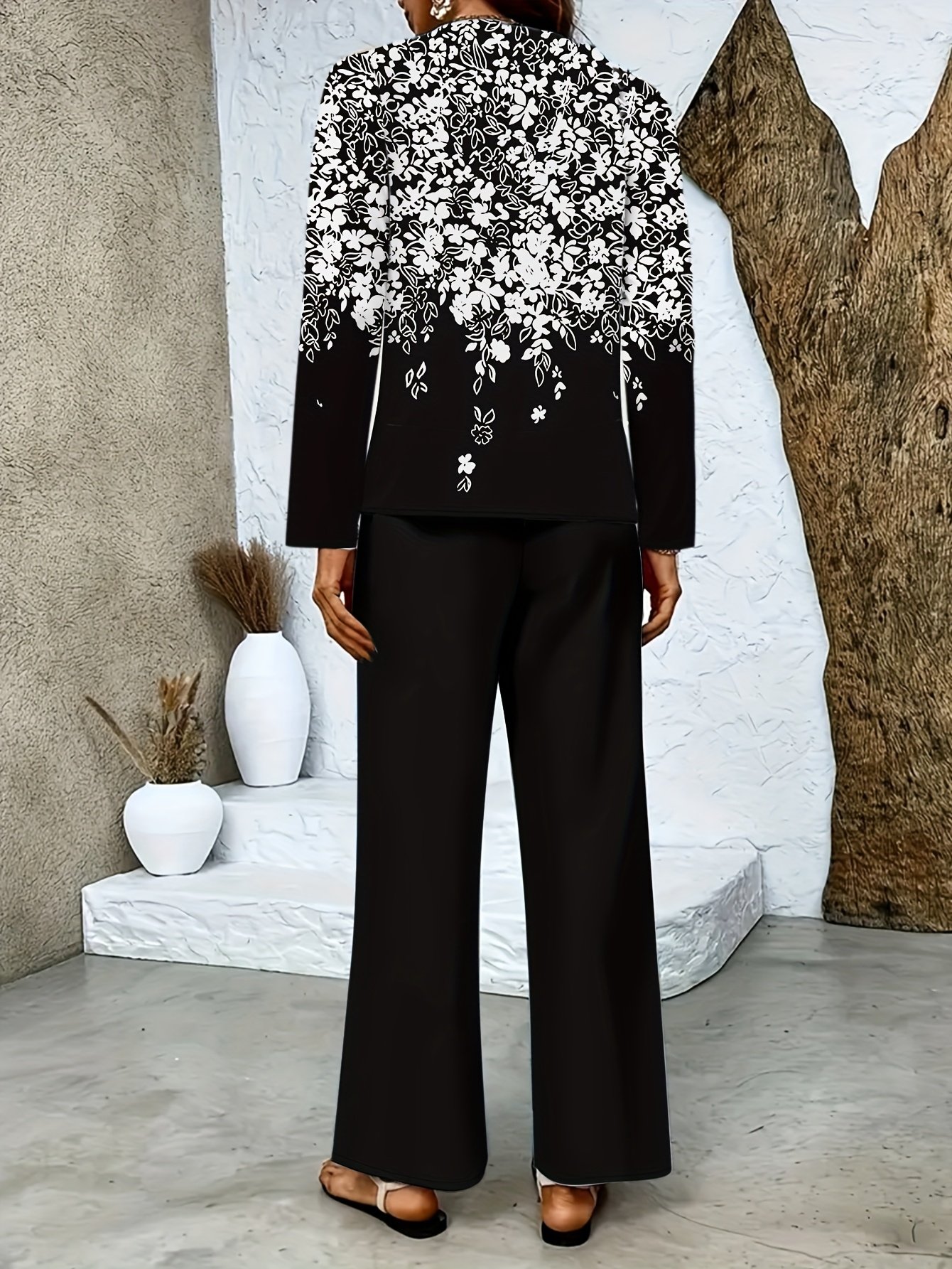Loose Gradient Pattern Street Square Neck Two-Piece Set