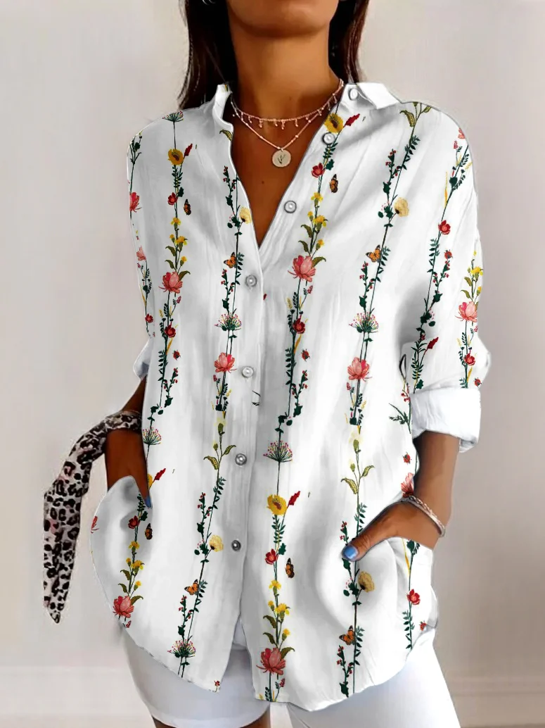 Regular Fit Geometric V Neck Casual Shirt