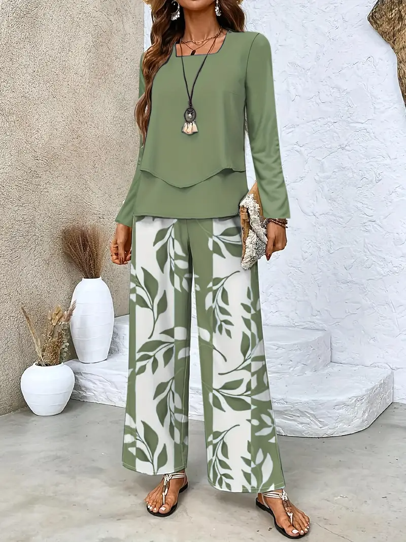 Street Square Neck Loose Geometric Two-Piece Set
