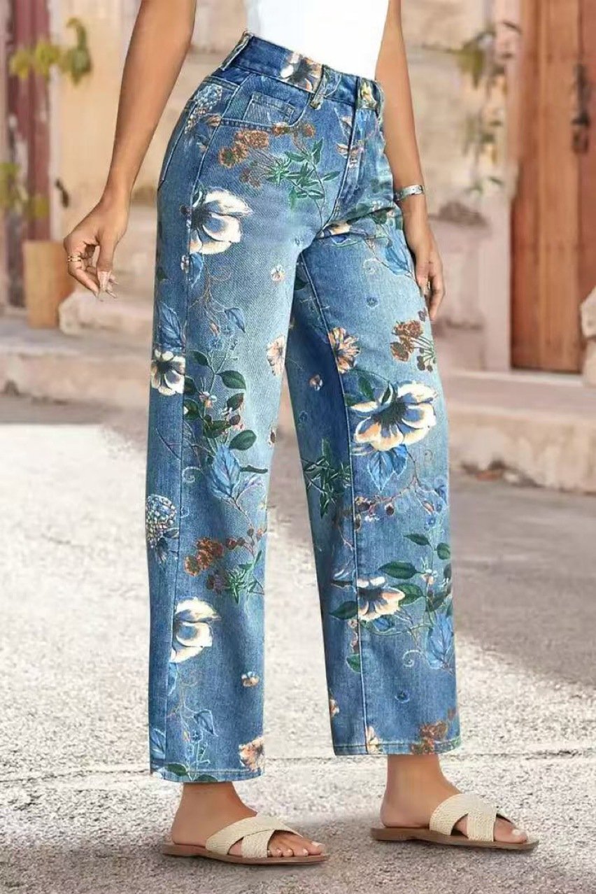 Floral Regular Fit Cotton Street Jeans