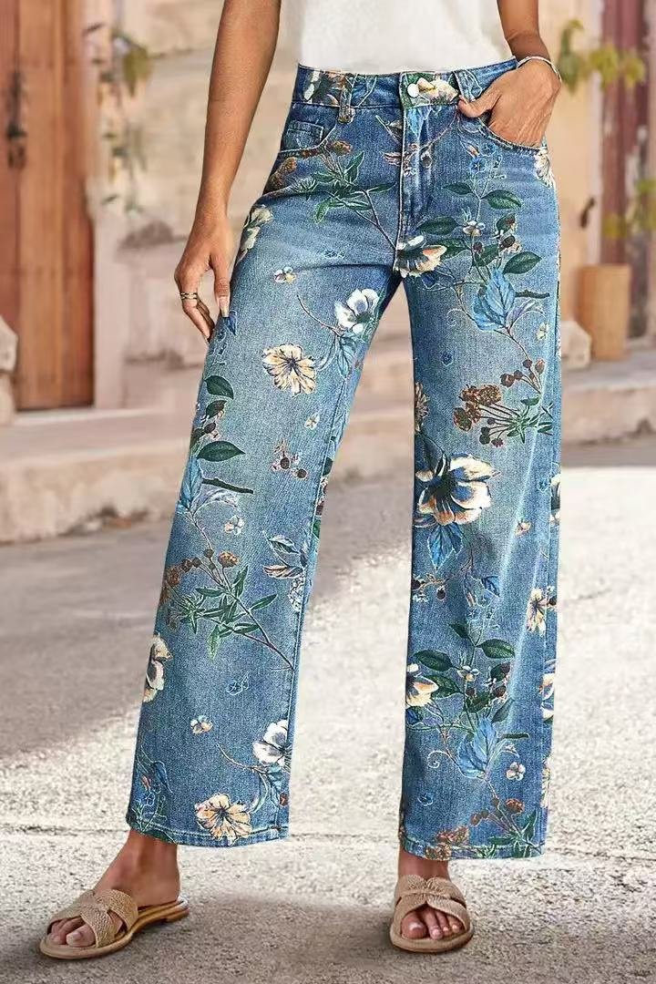 Floral Regular Fit Cotton Street Jeans