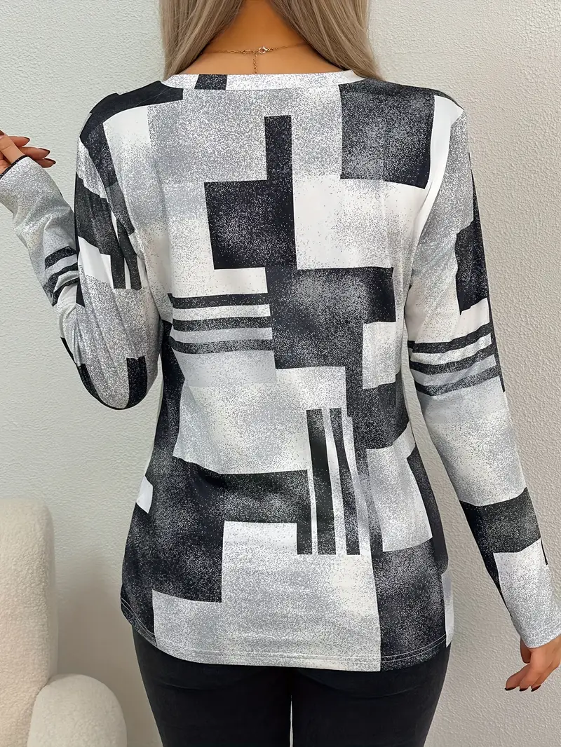 Women's Long Sleeve T-shirt Spring/Fall Gray Abstract Printing Jersey Crew Neck Daily Going Out Casual Top