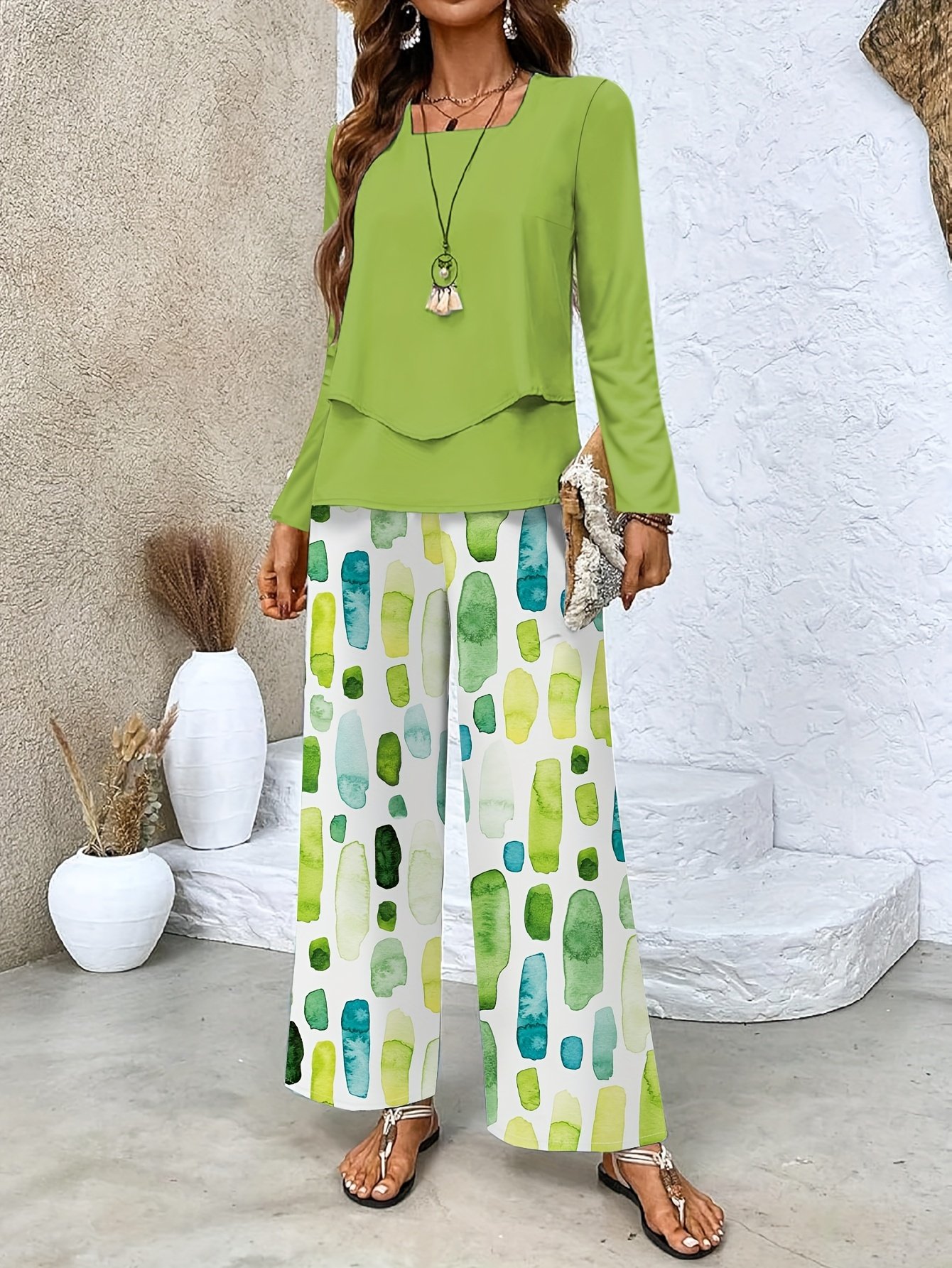 Simple Square Neck Loose Two-Piece Set
