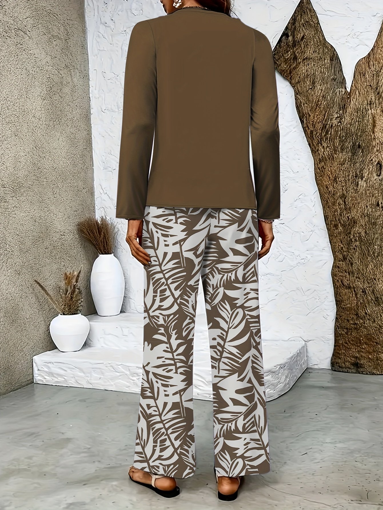 Square Neck Casual Botanical Pattern Loose Two-Piece Set