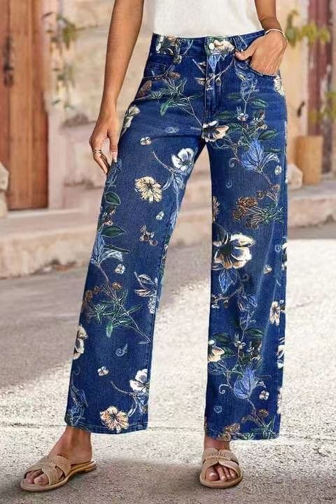 Floral Regular Fit Cotton Street Jeans