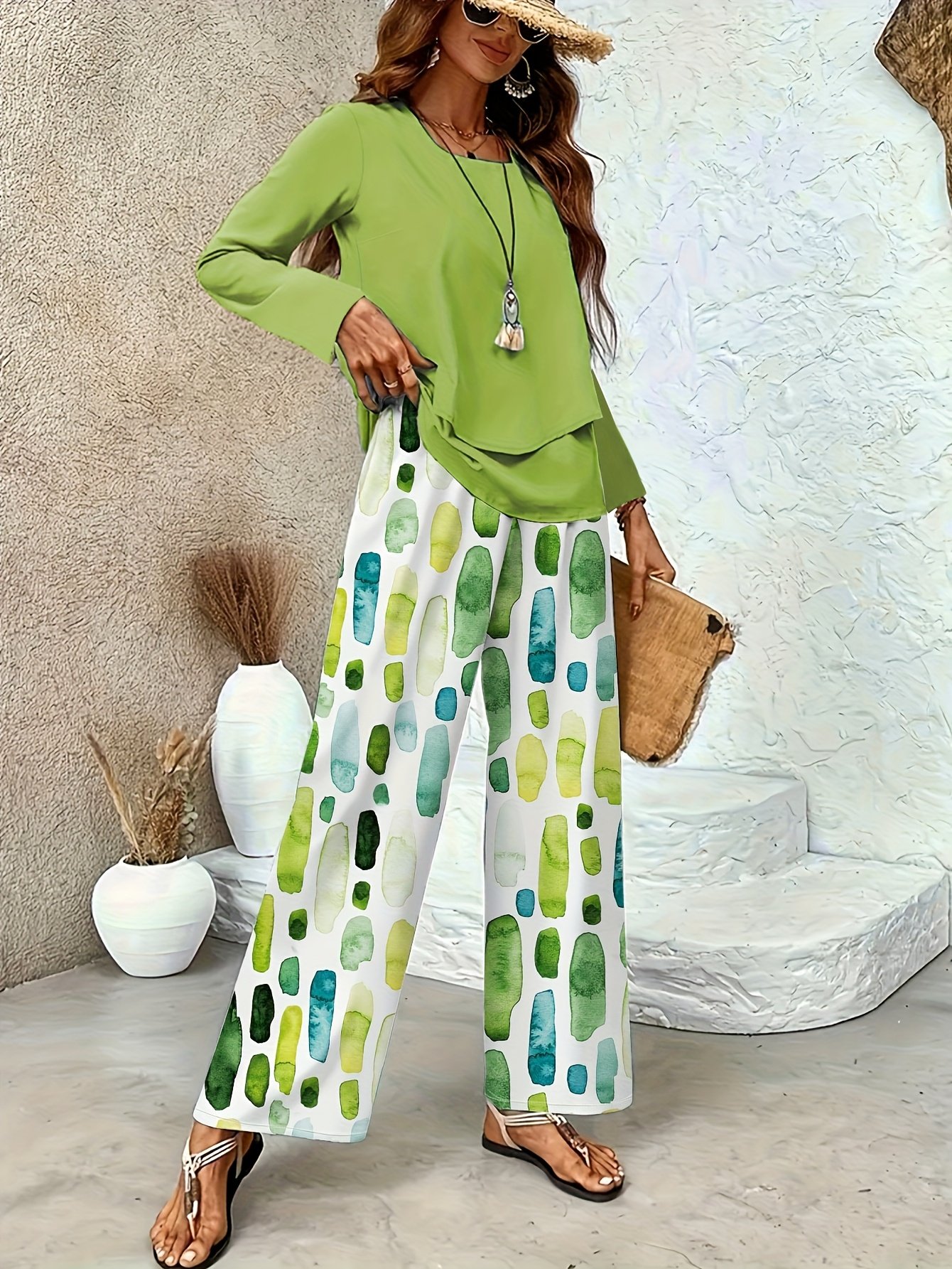 Simple Square Neck Loose Two-Piece Set