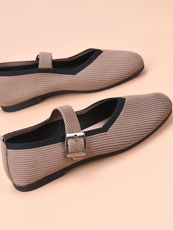 Hot Sale Women's Breathable Mesh Flying Woven Square Toe Casual Breathable Light Cloth Lining Flat Shoes