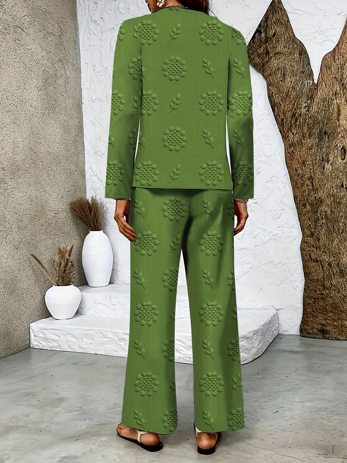 Botanical Pattern Street Square Neck Two-Piece Set