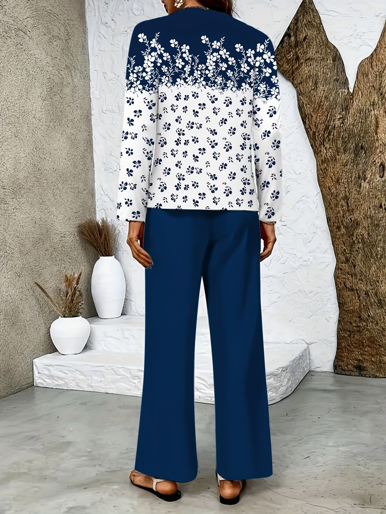 Square Neck Gradient Pattern Simple Loose Two-Piece Set
