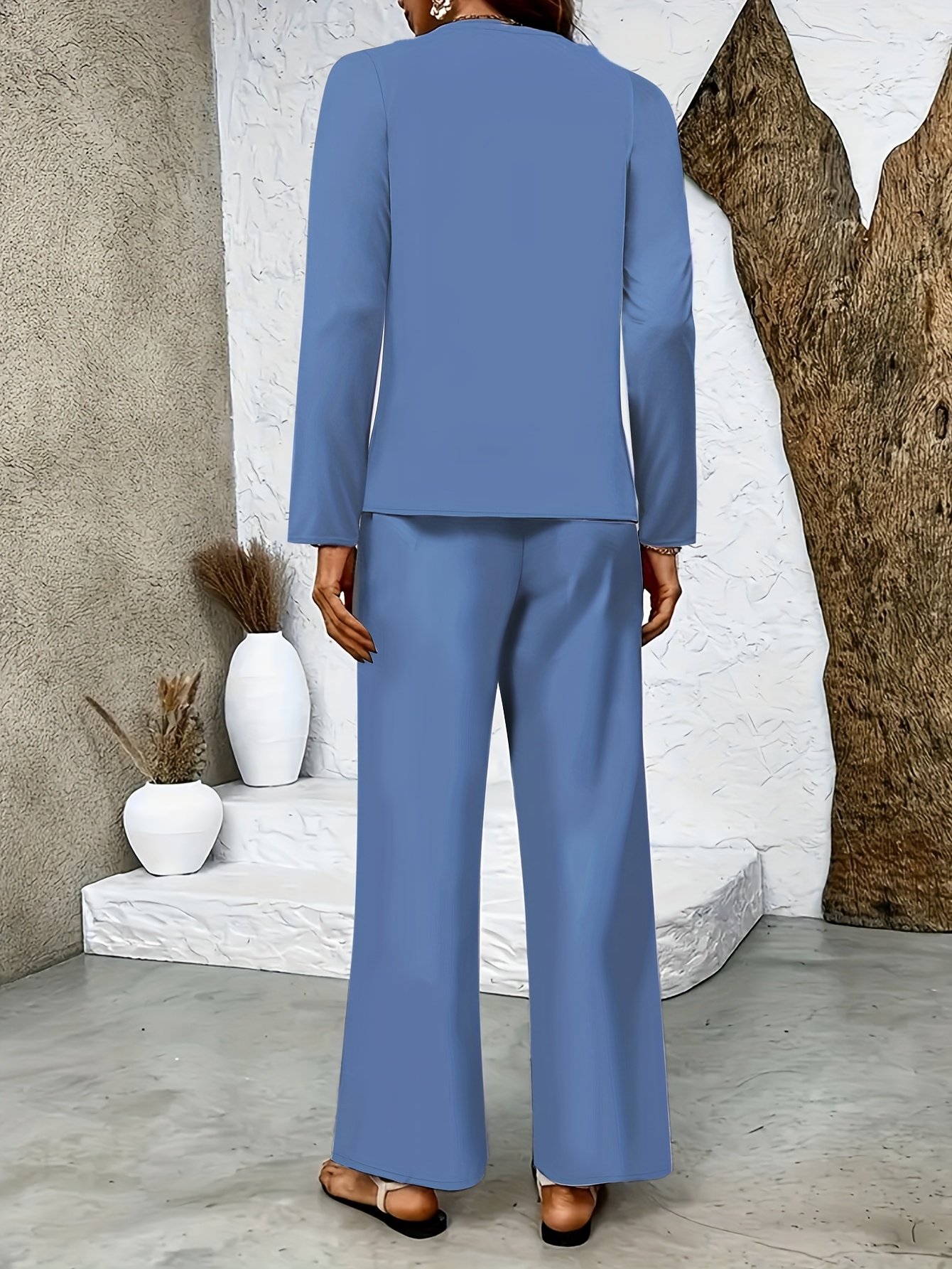 Square Neck Street Plain Loose Two-Piece Set