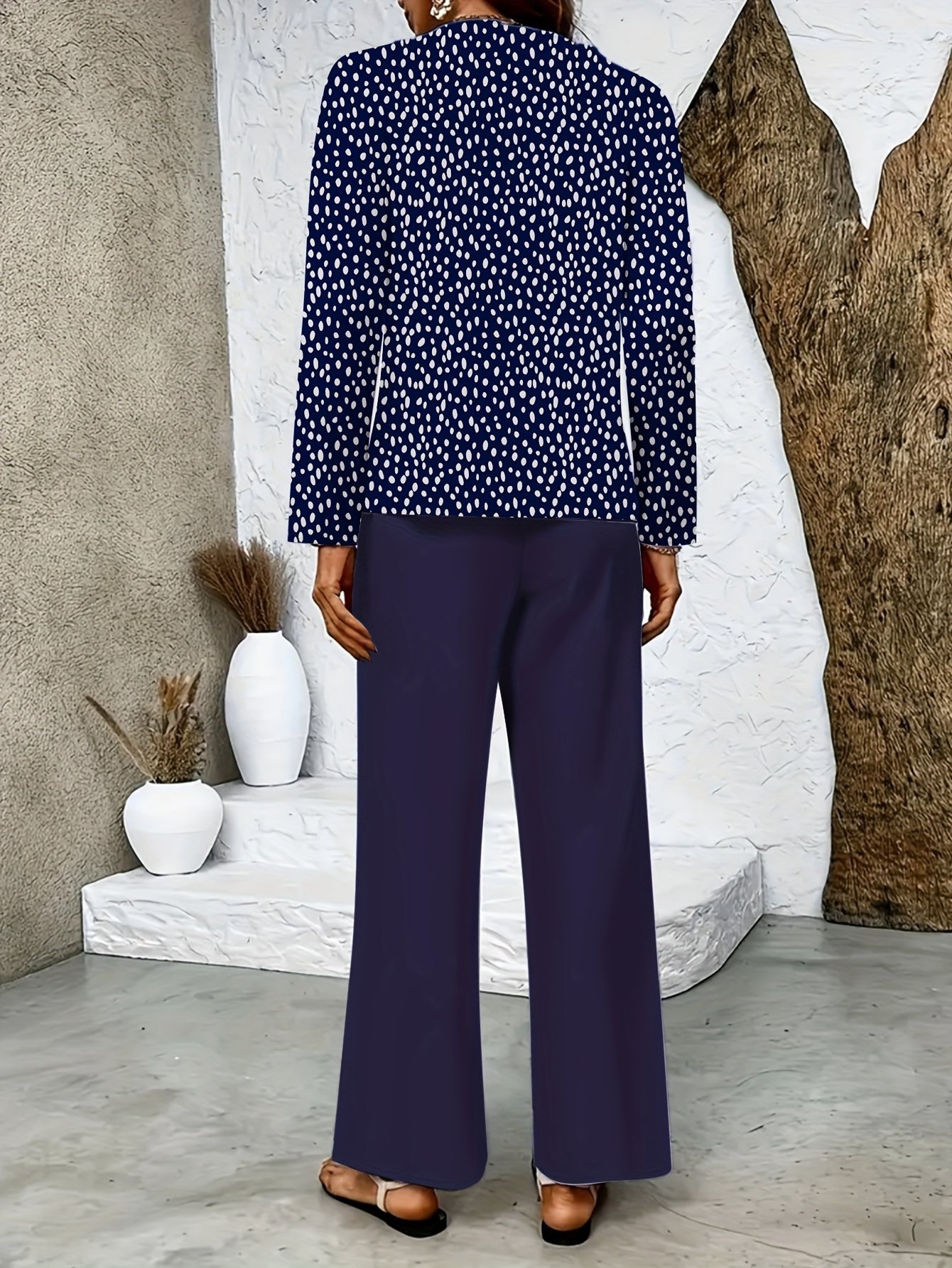 Square Neck Simple Polka Dots Two-Piece Set