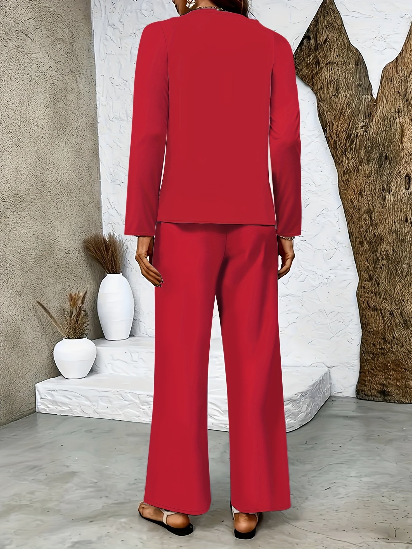 Square Neck Street Plain Loose Two-Piece Set