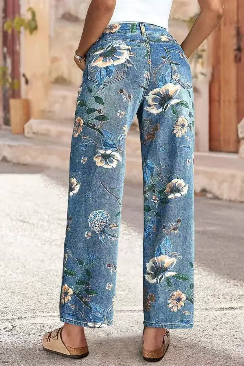 Floral Regular Fit Cotton Street Jeans