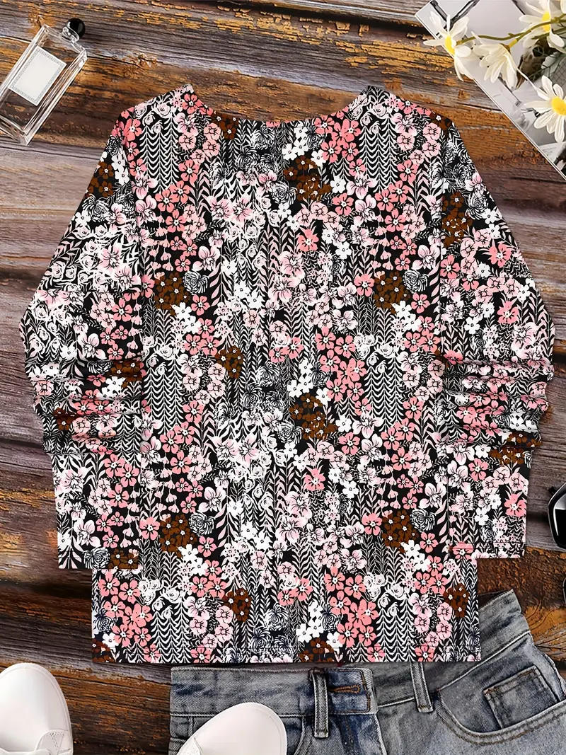 Women's Long Sleeve T-shirt Spring/Fall As Picture Floral Printing Jersey Crew Neck Daily Going Out Casual Top