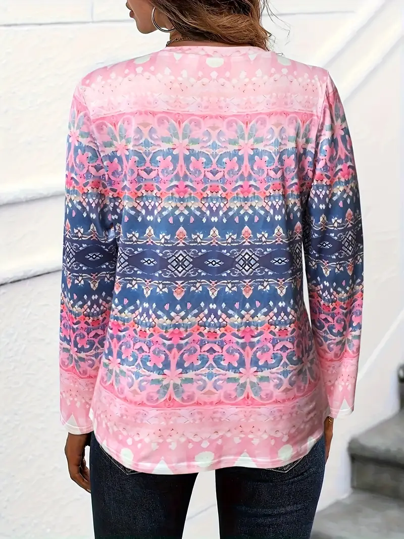 Women's Long Sleeve T-shirt Spring/Fall Pink Floral Printing Jersey Crew Neck Daily Going Out Casual Top