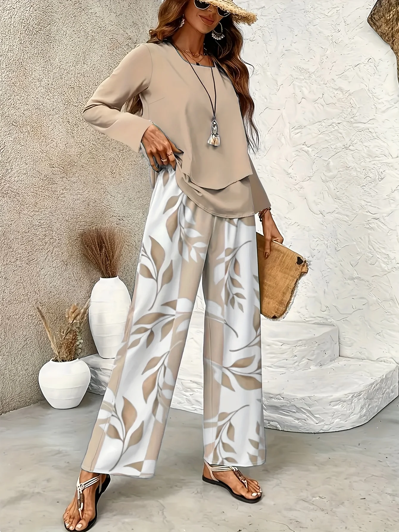 Street Square Neck Loose Geometric Two-Piece Set