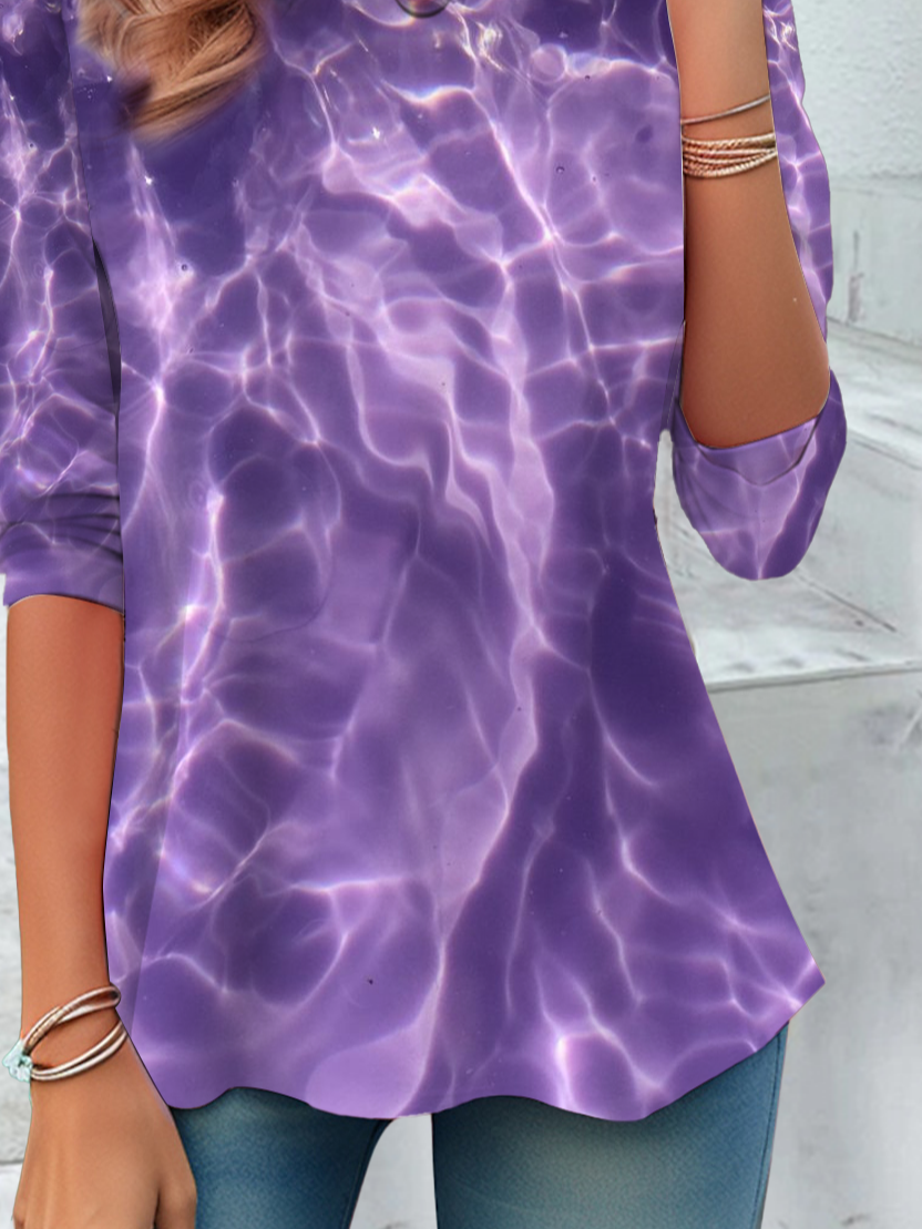 Women's Long Sleeve T-shirt Spring/Fall Purple Abstract Printing Jersey Crew Neck Daily Going Out Casual Top