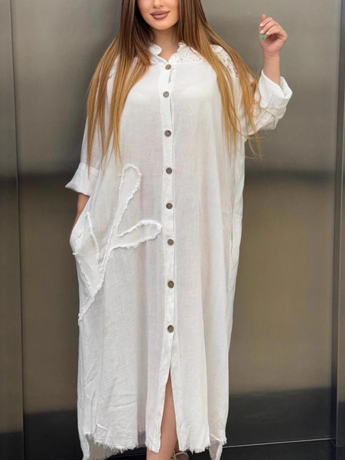 Casual Plain Stand Collar Maxi Dress