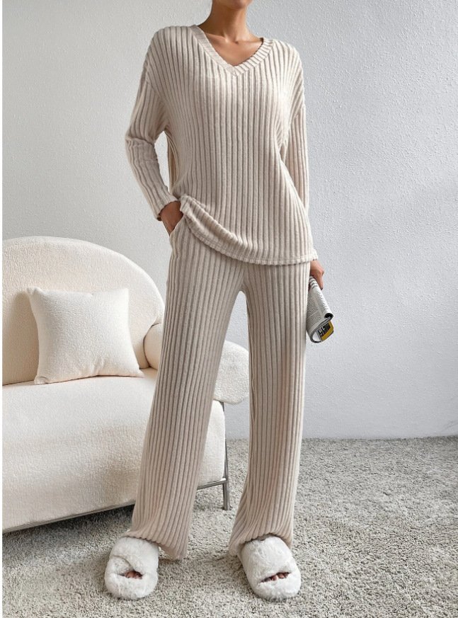 Women's Embossed Plain Daily Going Out Two-Piece Set Apricot Casual Spring/Fall Top With Pants Matching Set
