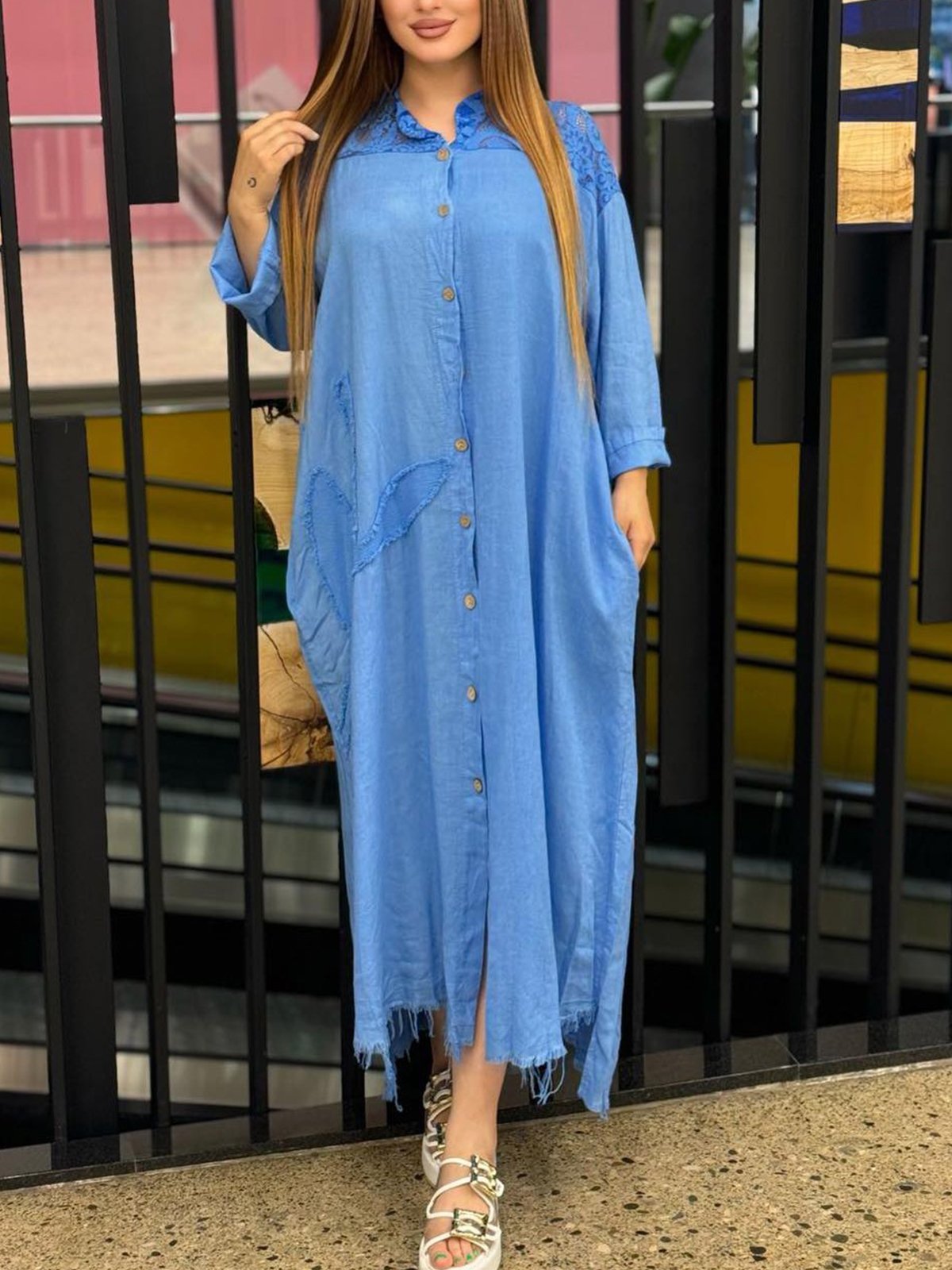 Casual Plain Stand Collar Maxi Dress