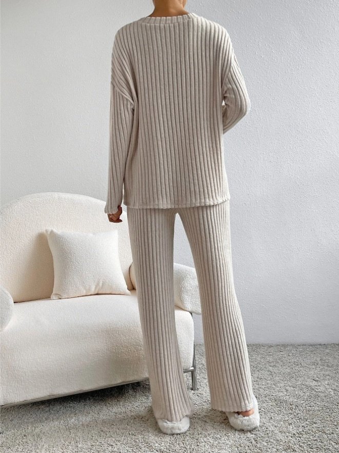 Women's Embossed Plain Daily Going Out Two-Piece Set Apricot Casual Spring/Fall Top With Pants Matching Set