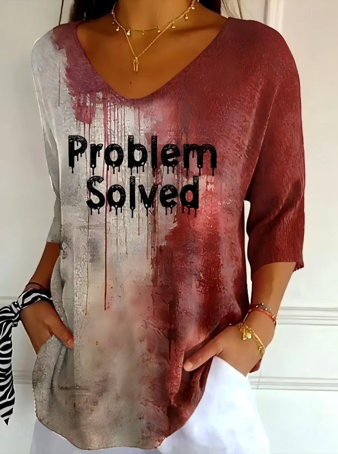 Halloween Women's Hemmed V-Neck Three-Quarter Sleeve T-Shirt