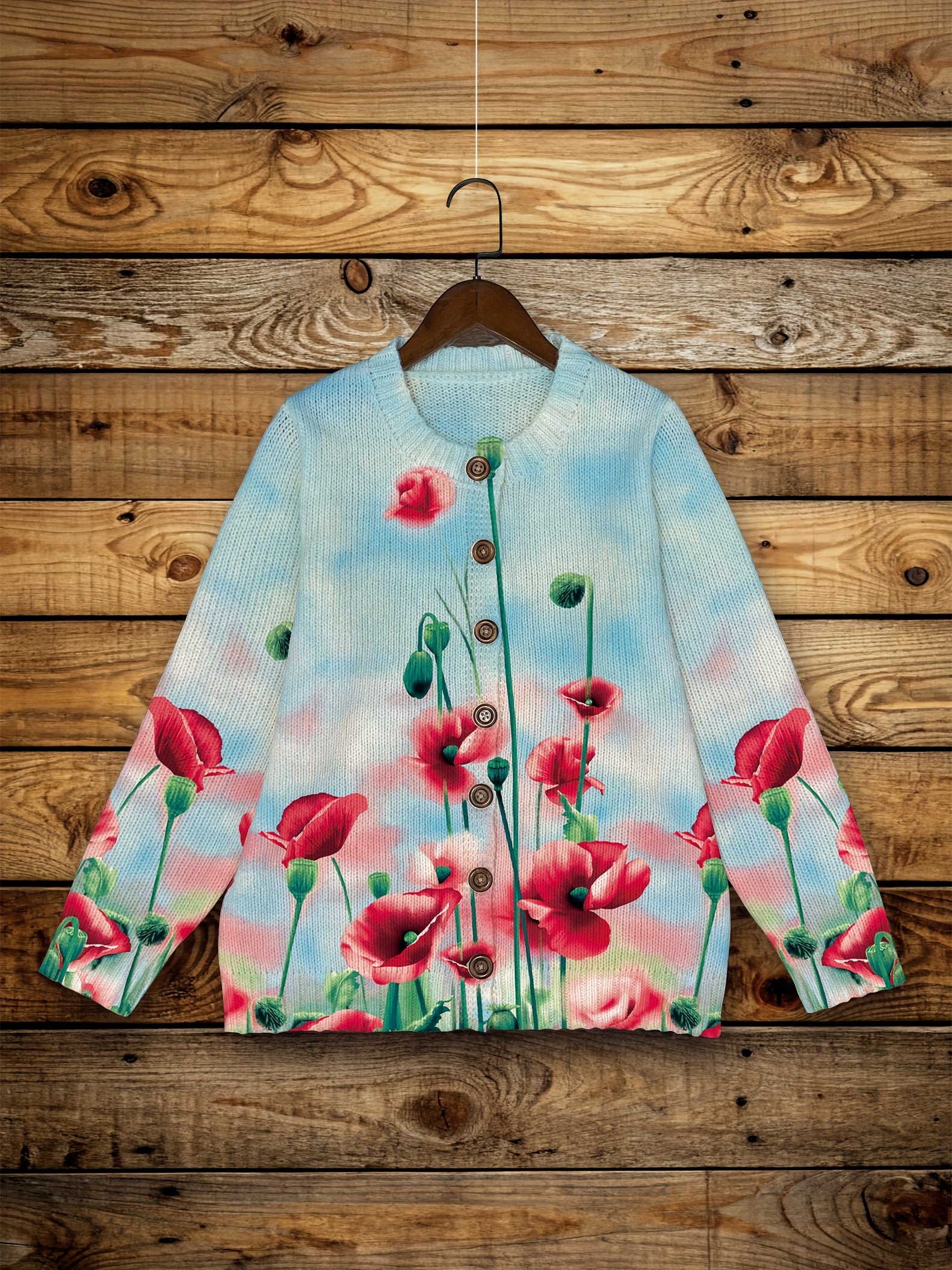 Crew Neck Gradient Pattern Ethnic Cardigan