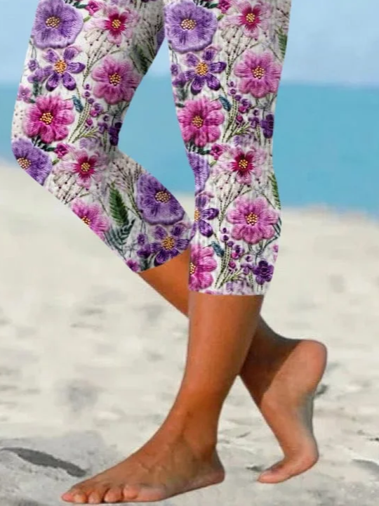 Women's  Elastic Waist H-Line Legging Daily Going Out Pants Purple Casual Printing Floral Summer Pants