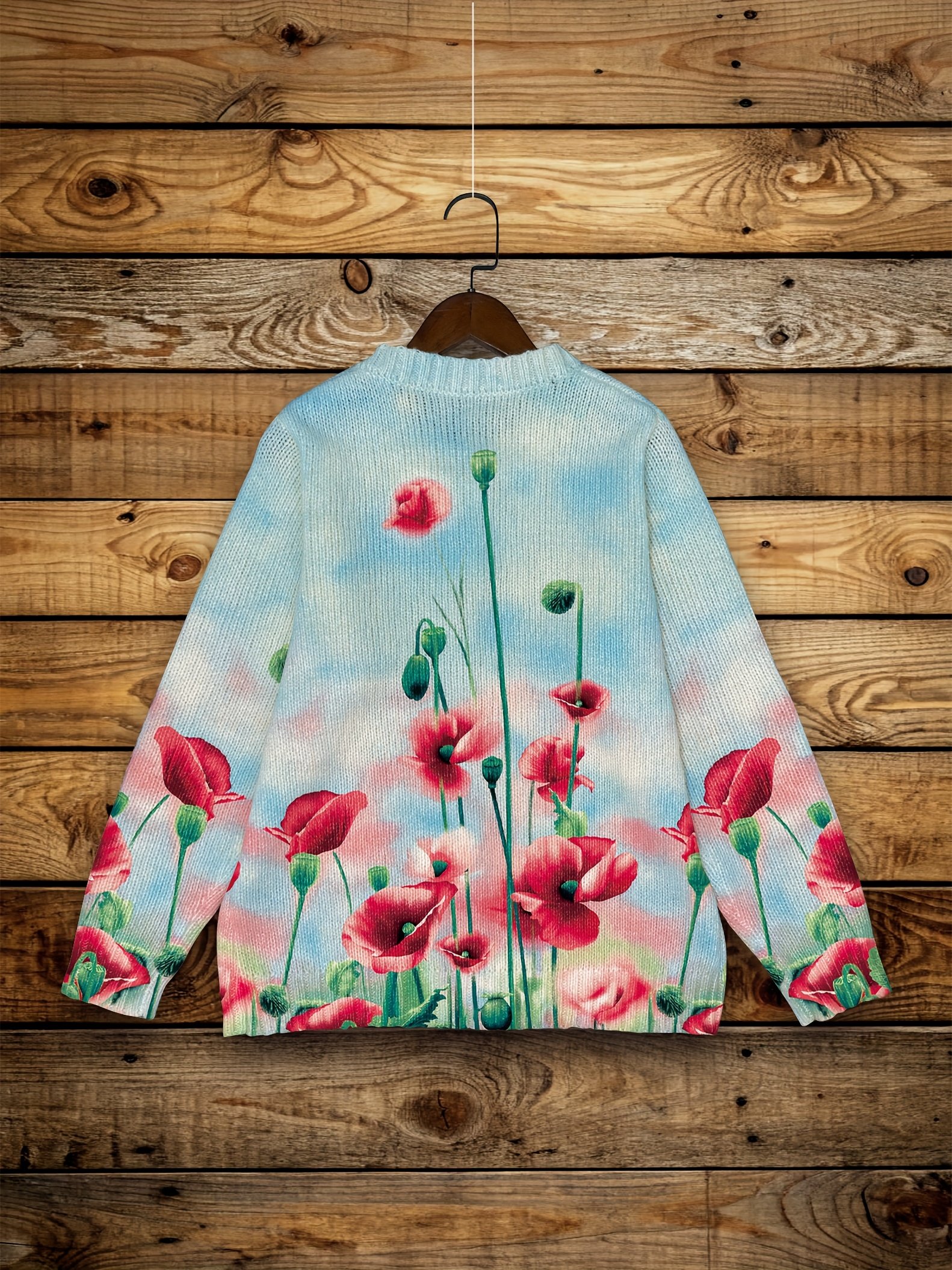 Crew Neck Gradient Pattern Ethnic Cardigan