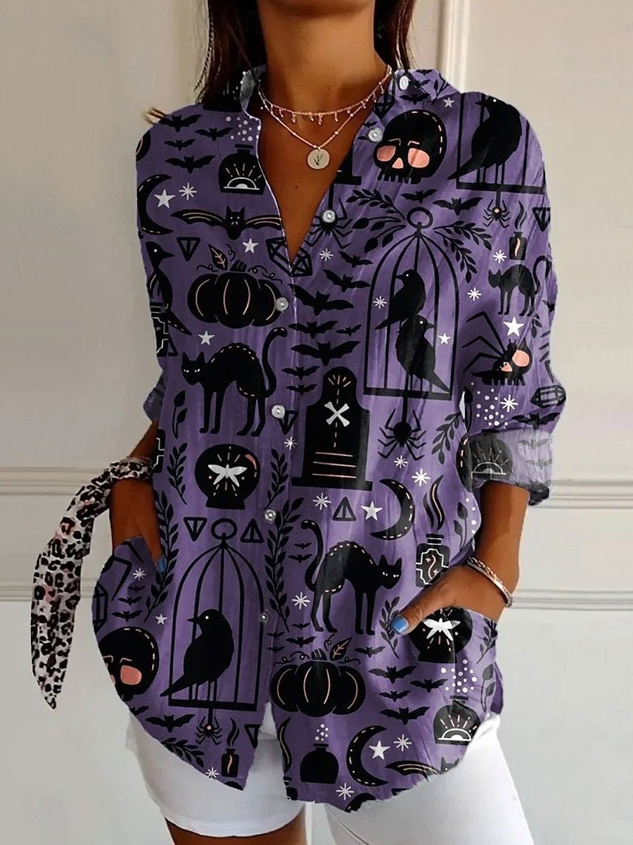 Halloween Women's Shirt Pattern Skull Elegant Retro