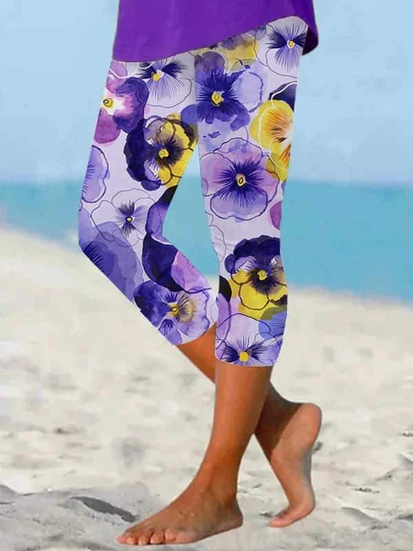Women's  Elastic Waist H-Line Legging Daily Going Out Pants Purple Casual Printing Floral Summer Pants