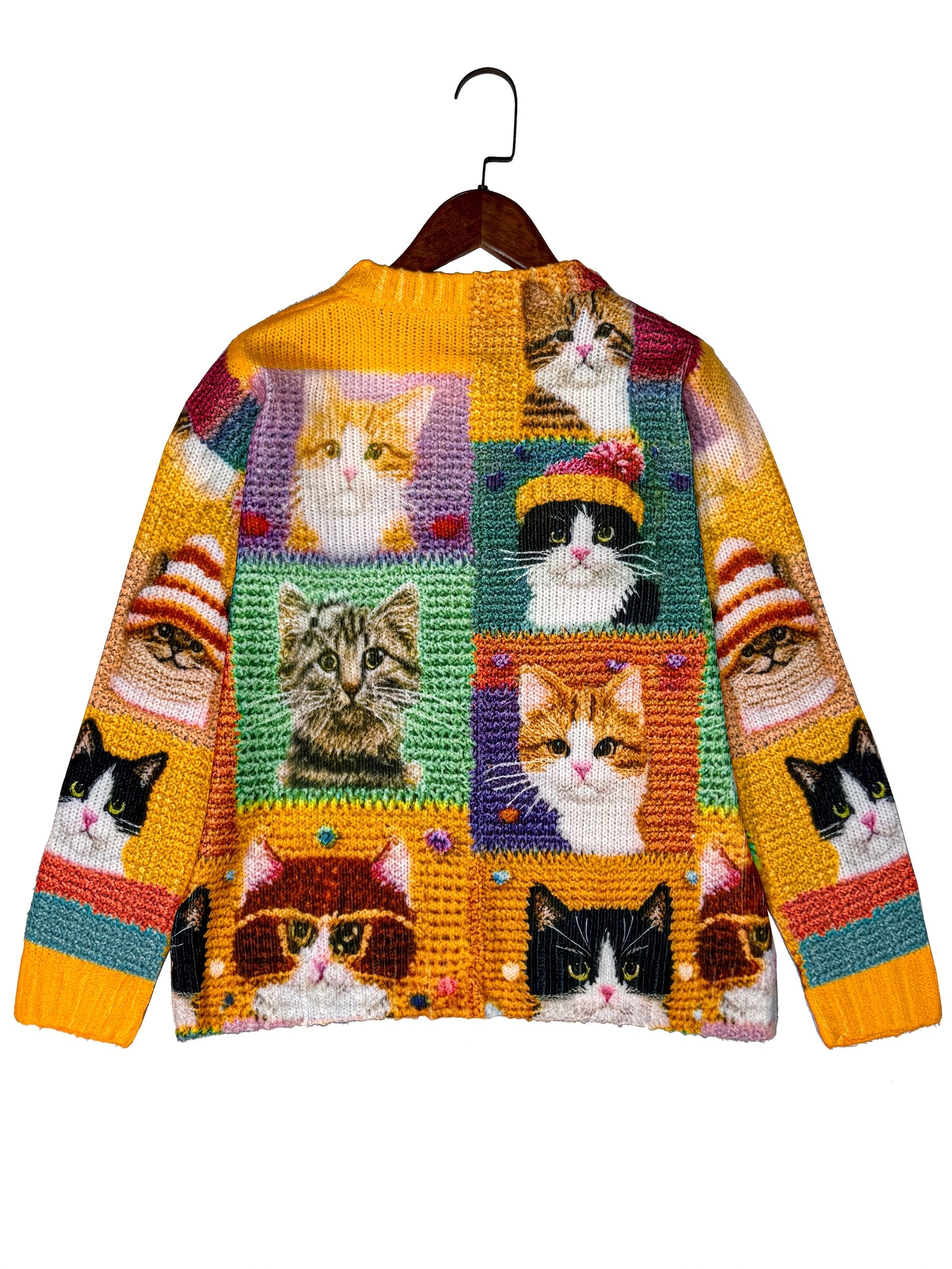 Loose Ethnic Animal Picture Crew Neck Cardigan