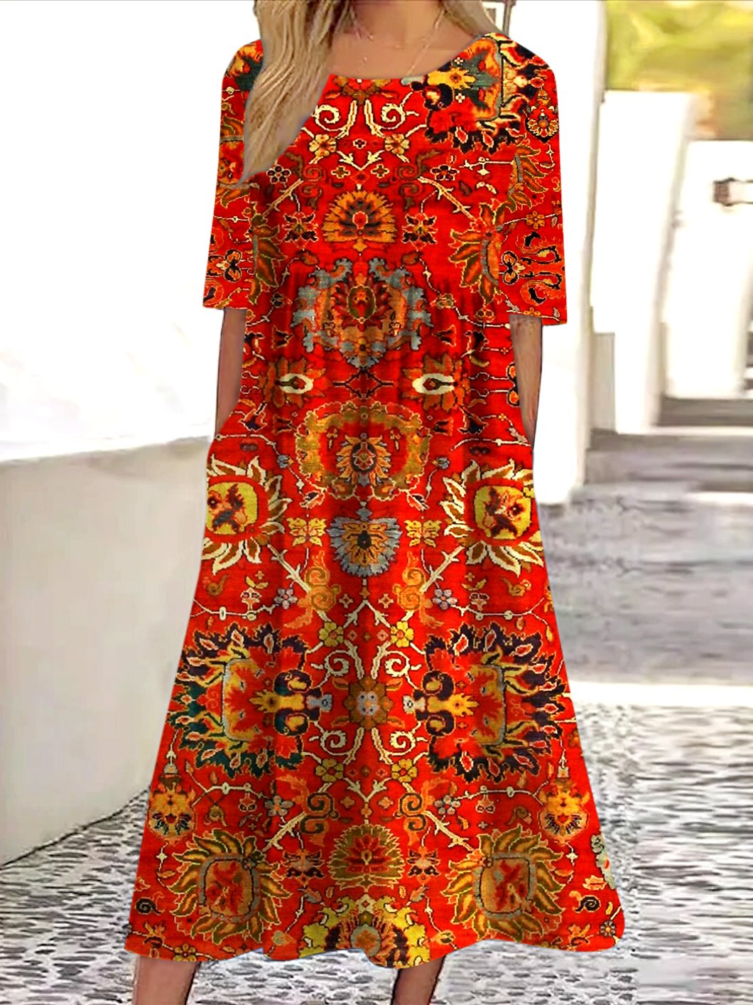 Regular Fit Cotton Casual Geometric Dress With No