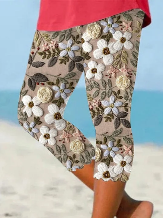 Women's  Elastic Waist H-Line Legging Daily Going Out Pants As Picture Casual Printing Floral Summer Pants