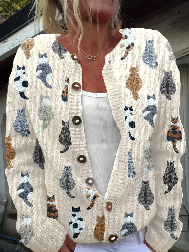 Crew Neck Loose Knitted Peasant Cardigan