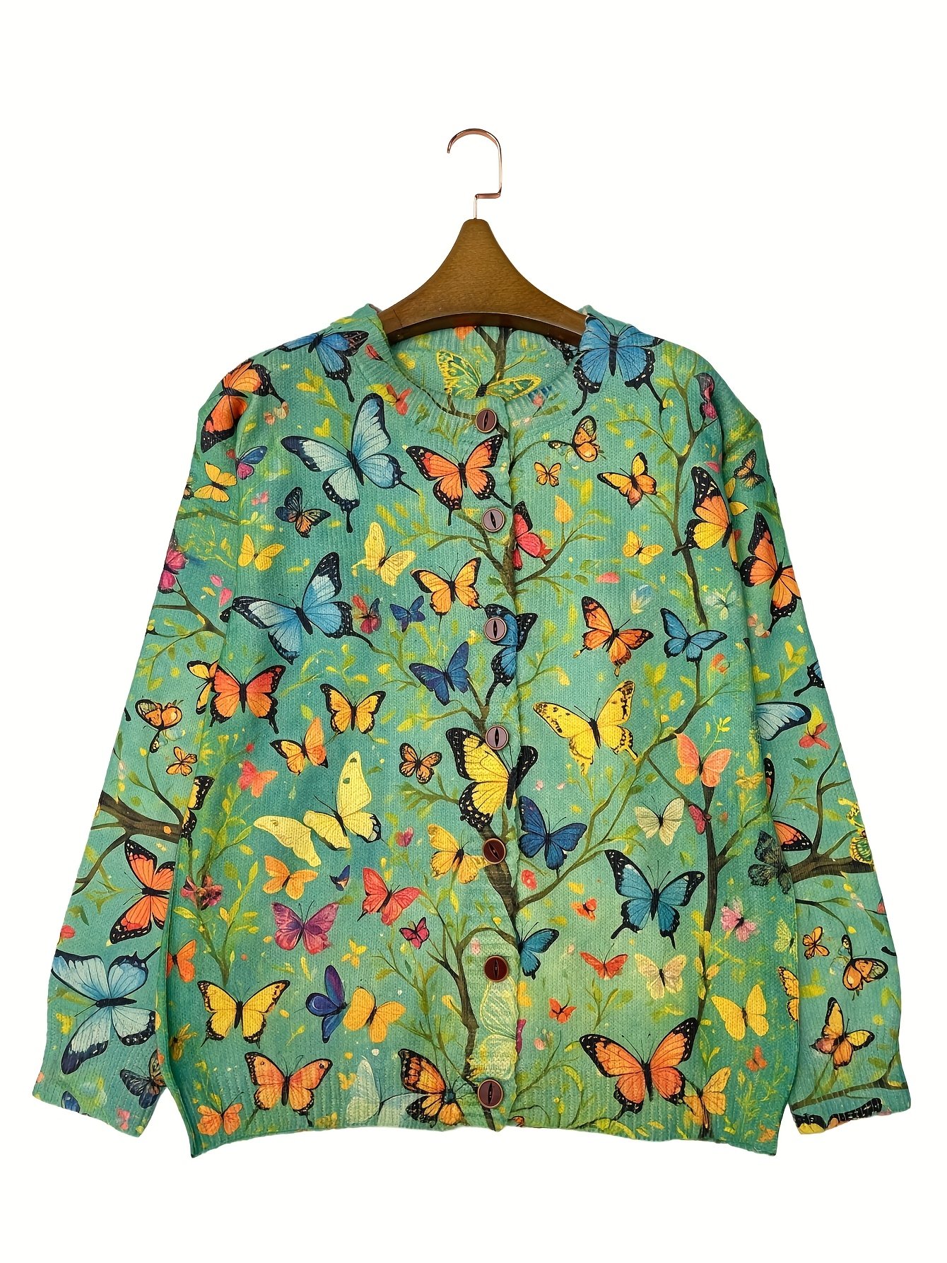 Peasant Floral Crew Neck Knitted Cardigan