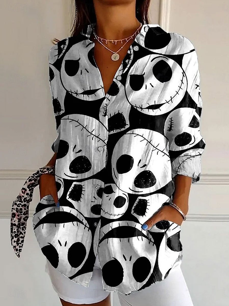 Halloween Women's Shirt Pattern Skull Elegant Retro