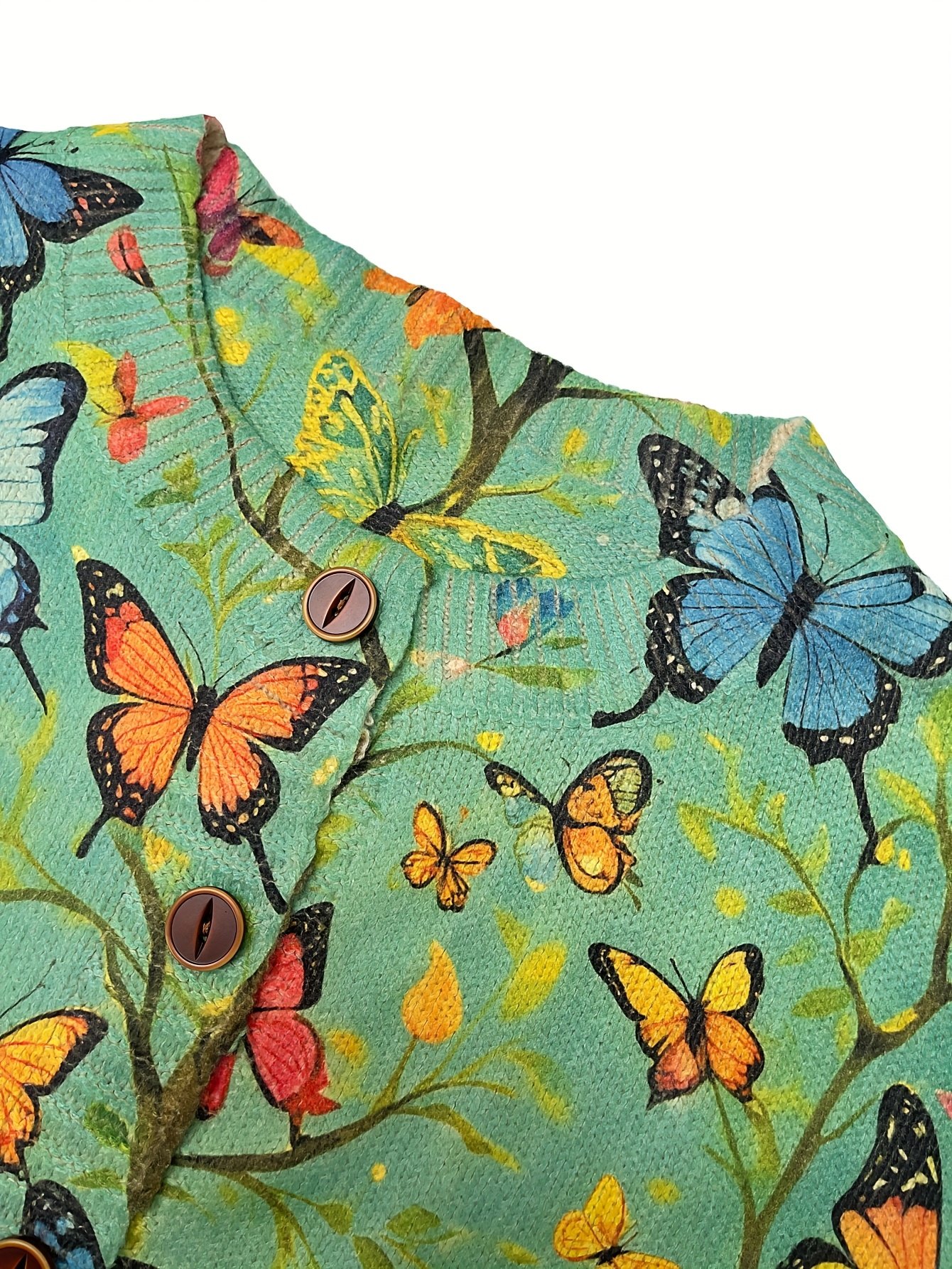 Peasant Floral Crew Neck Knitted Cardigan