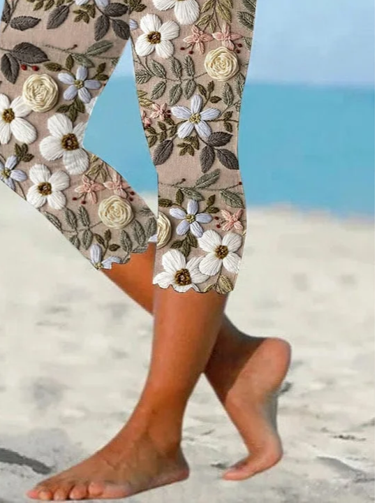 Women's  Elastic Waist H-Line Legging Daily Going Out Pants As Picture Casual Printing Floral Summer Pants