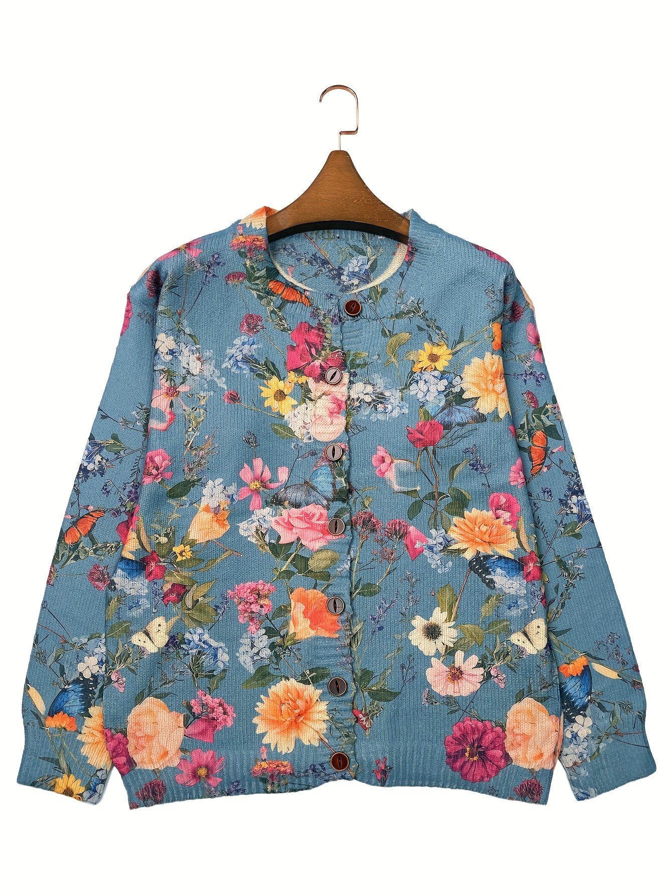 Ethnic Floral Knitted Crew Neck Cardigan