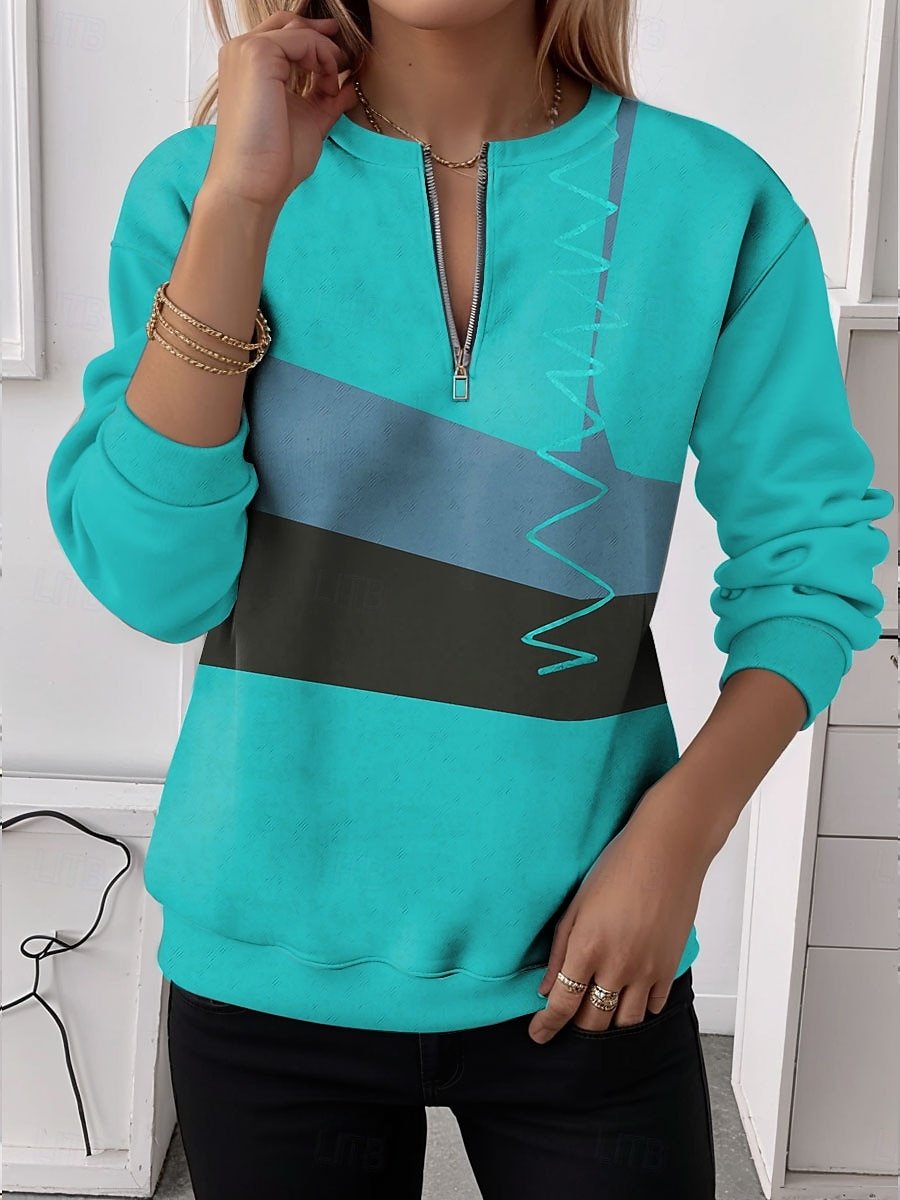 Women's Half Zip Sweatshirt Pattern Stripe Casual Commuter