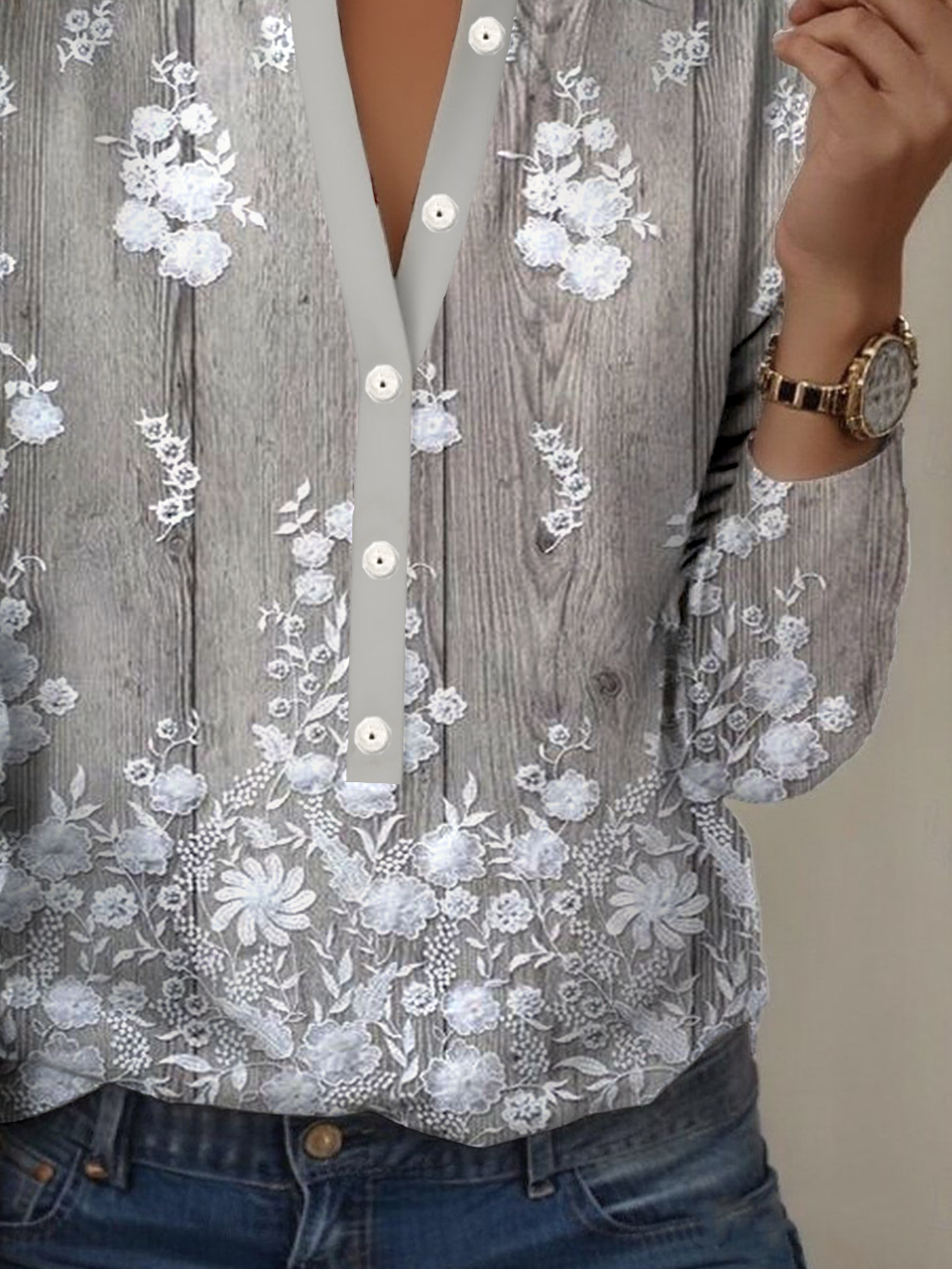 Regular Tops Floral Pattern Everyday Open Front Long Sleeve T-Shirt