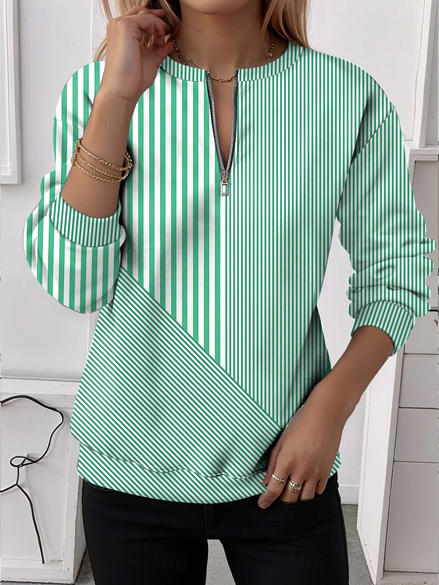 Women's Half Zip Sweatshirt Pattern Stripe Casual Commuter