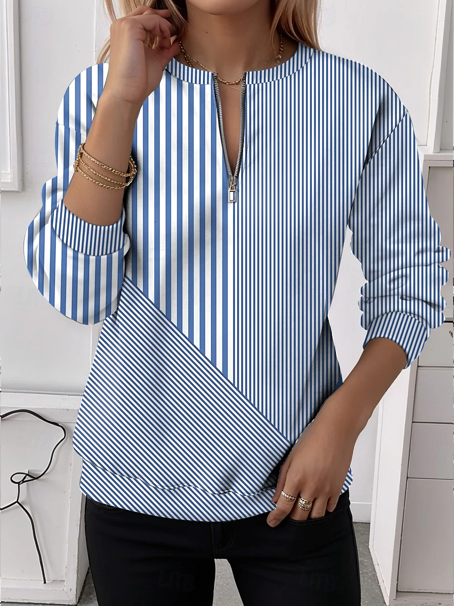 Women's Half Zip Sweatshirt Pattern Stripe Casual Commuter