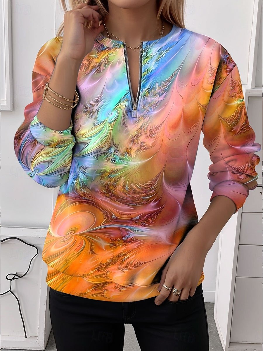 Women's Half Zip Sweatshirt Artistic Gradient Pattern Casual Commuter