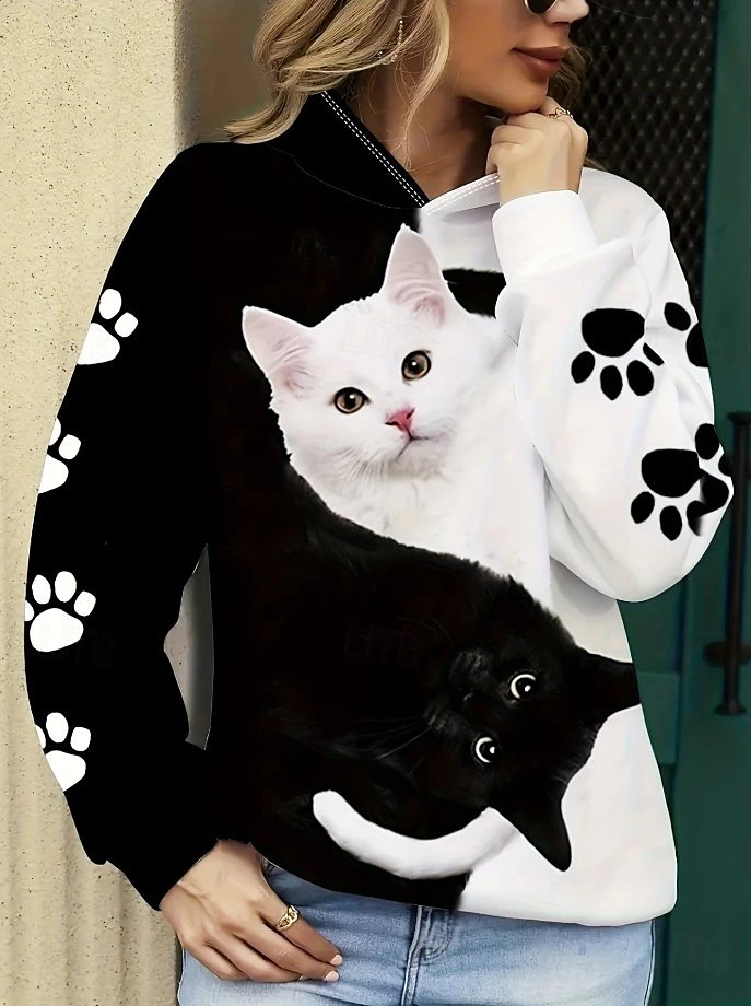 Regular Tops Daily Animal Print Autumn and Winter Long Sleeve Hooded Sweatshirt
